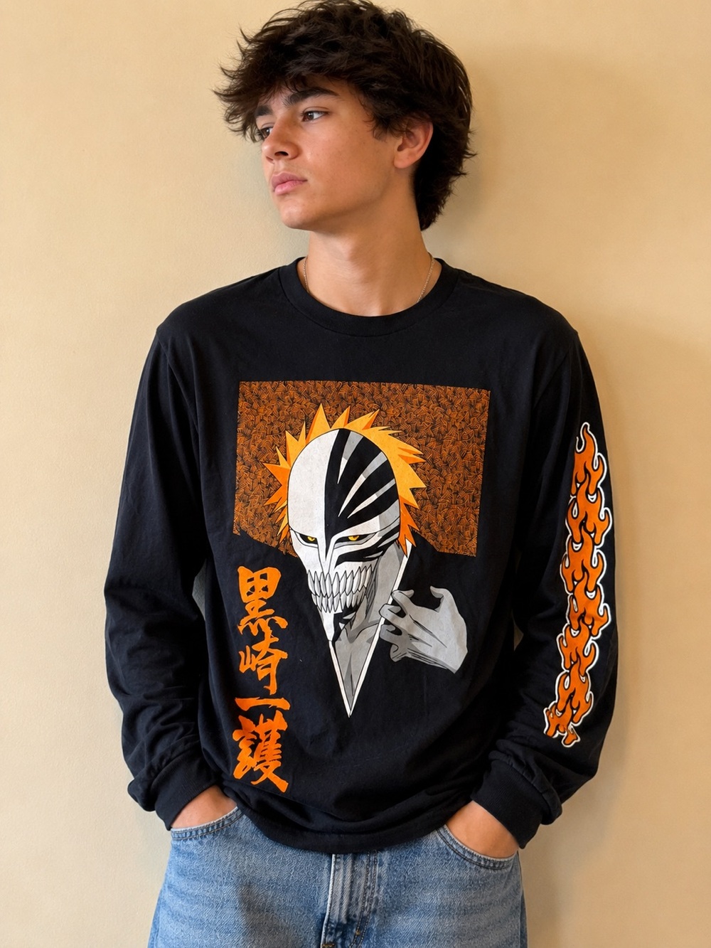 Bleach Ichigo Kurosaki Long Sleeve Graphic Shirt – Size Small – Black/Orange